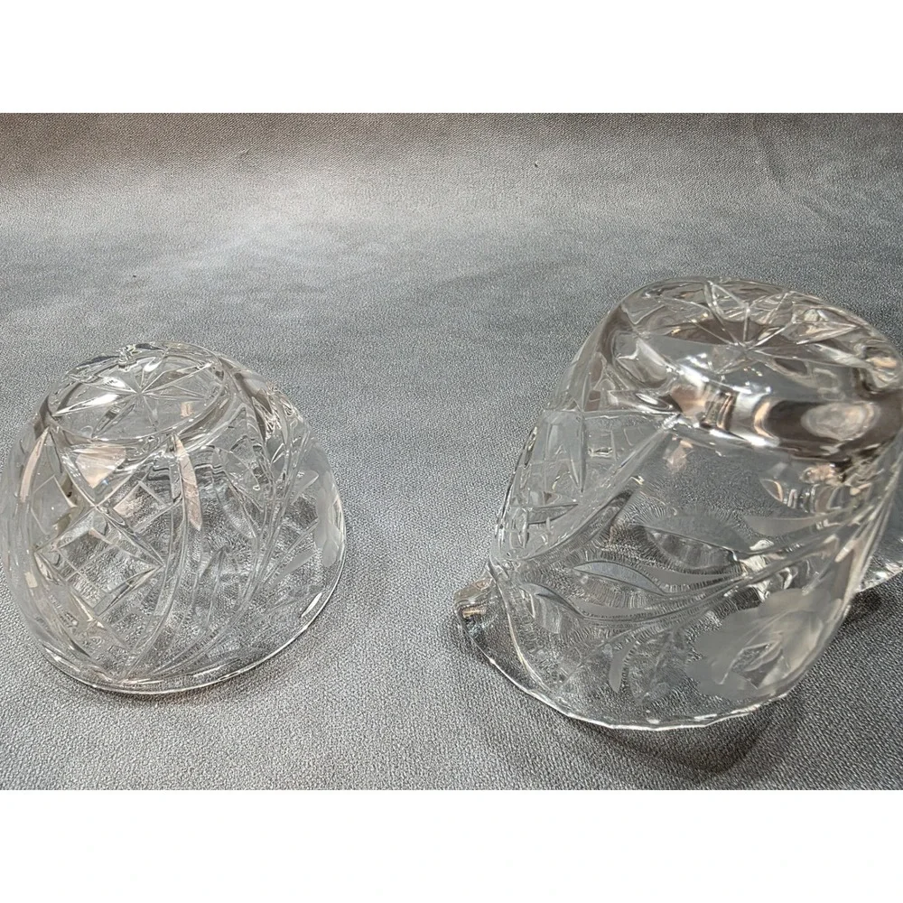 Vintage Etched Rose Crystal Creamer and Lidded Sugar‎ Bowl Set Cut Glass Clear